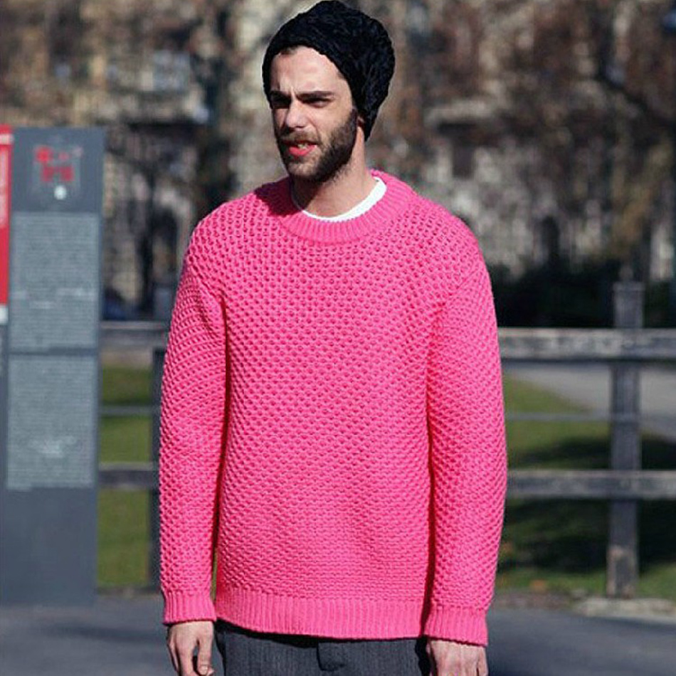 2014-original-design-pink-needle-vintage-loose-male-pullover-sweater